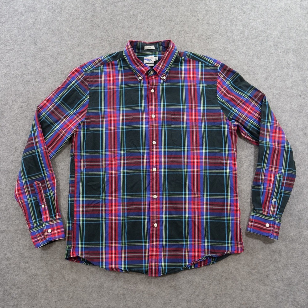 J Crew Shirt Mens Extra Large Purple Slim Long Sleeve Plaid Button Secret Wash